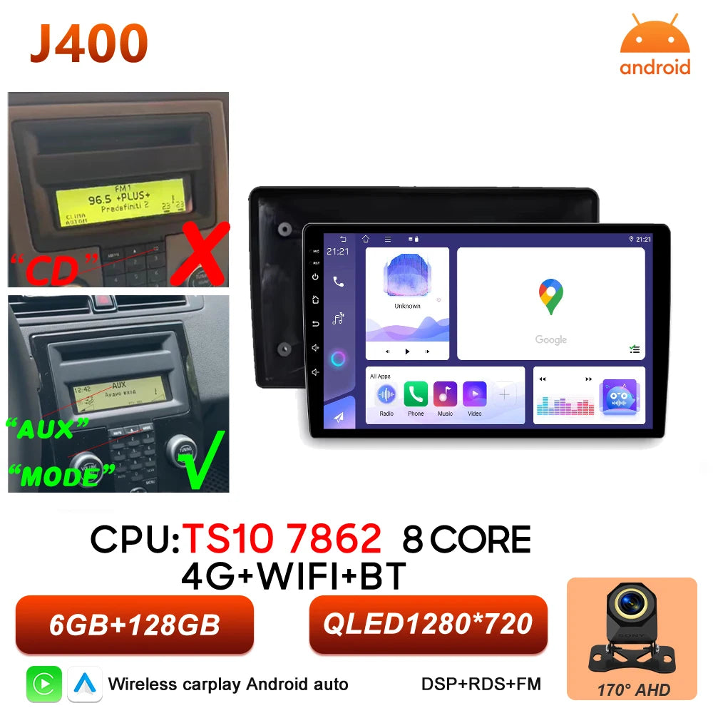 Car Stereo with Apple CarPlay & Android Auto, Compatible with Volvo C30 S40 V50 & C70
