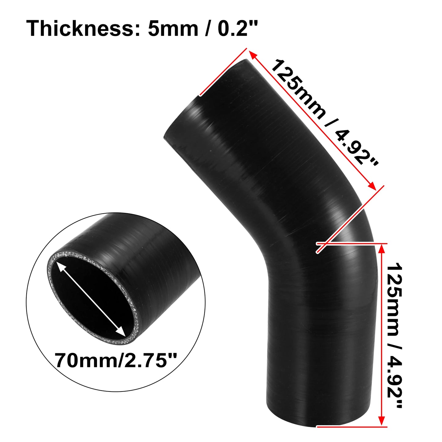 UXCELL 51mm 57mm 63mm 76mm ID 45 Degree Silicone Car Reducer Hose Coupler Intercooler Tube Pipe 3 Colors 125mm Length