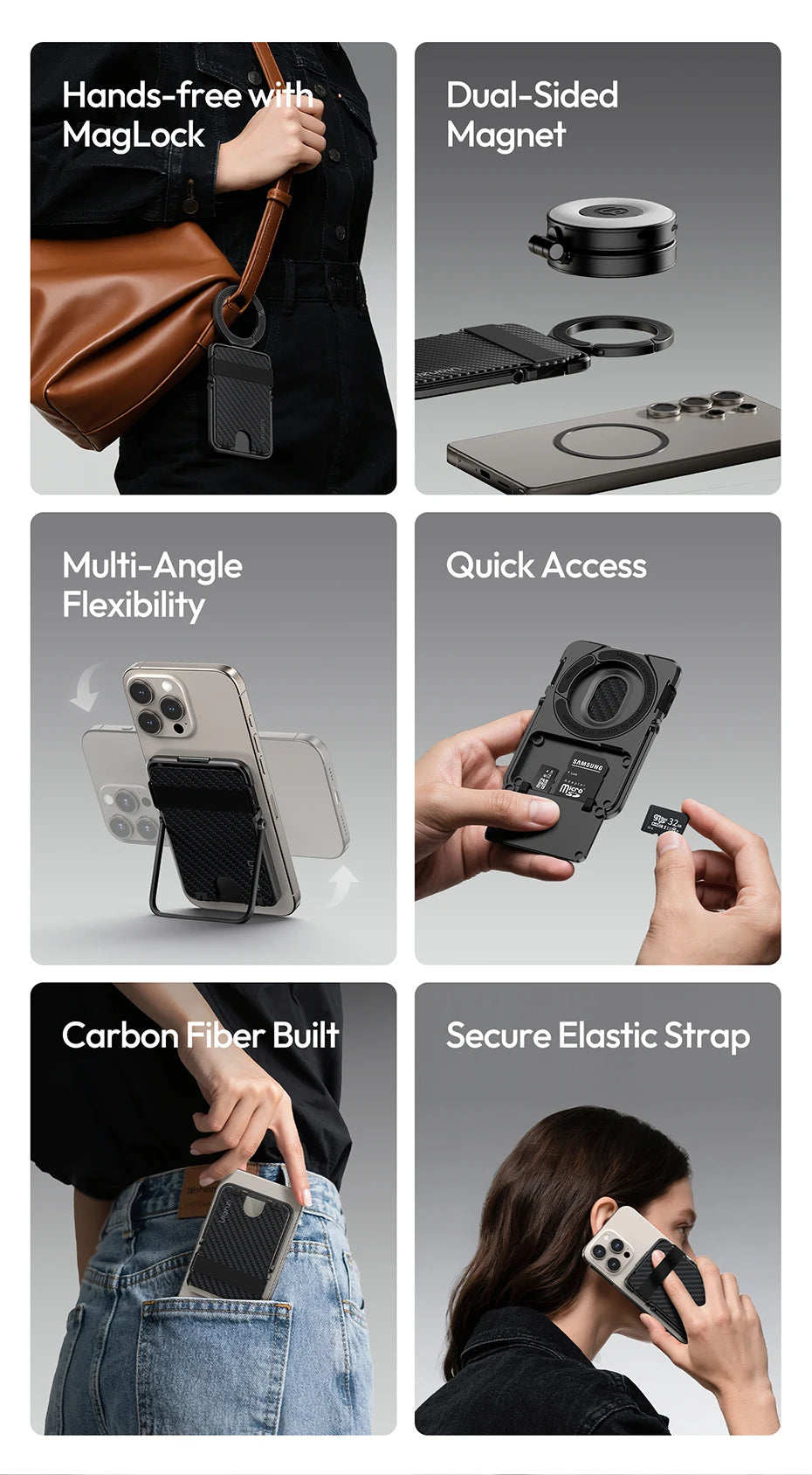 Original Ulanzi ML25 Aluminum Alloy Cardholder Phone Stand Double Side Magnetic Ring Portable Anti Scratch Foldable Fit