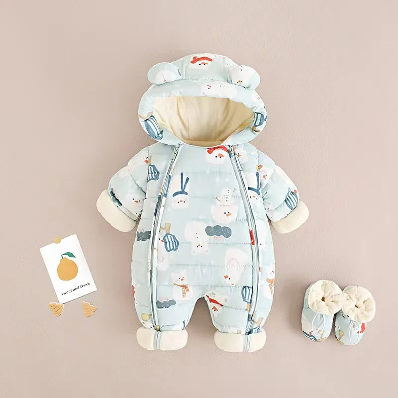 Baby Velvet-Lined Printed Jumpsuit - Thick Winter Romper 3-24 Months - photo 21