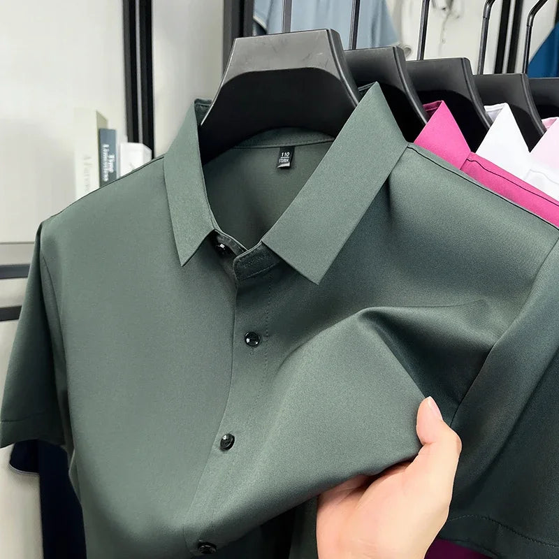 Men's Solid Dress Shirt - Short Sleeve, Wrinkle-Resistant Slim Fit