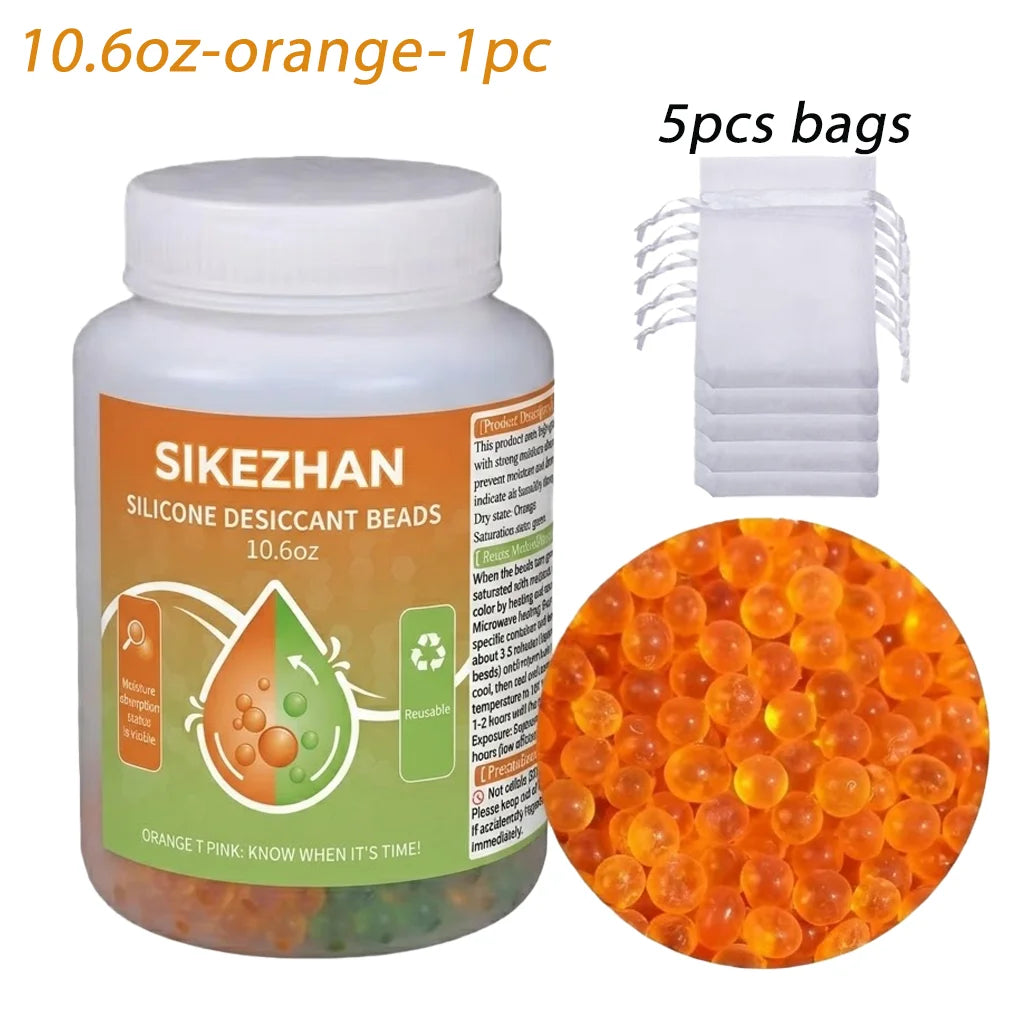 SIKEZHAN 18oz Reusable Silica Gel Desiccant Beads Indicating Moisture Absorber Rechargeable Dehumidifier for Camping Dry Storage