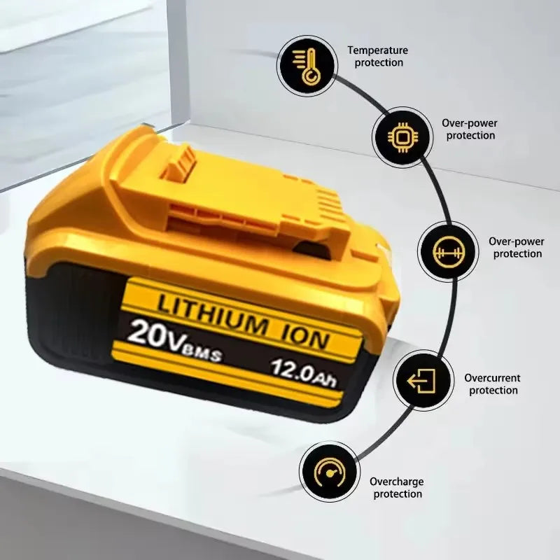 For DeWal Original 20V 12.0Ah MAX Battery Power Tool Replacement For DeWalt DCB184 DCB182 DCB200 20V 6A 18Volt 20v Battery.