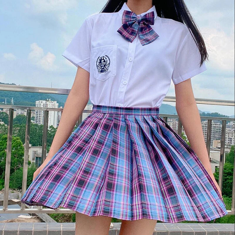 ZOKI Plaid Pleated Mini Skirt – Bow Knot High Waist Preppy Style | Harajuku Aesthetic Women's A-Line Dance Skirt | S-XXL