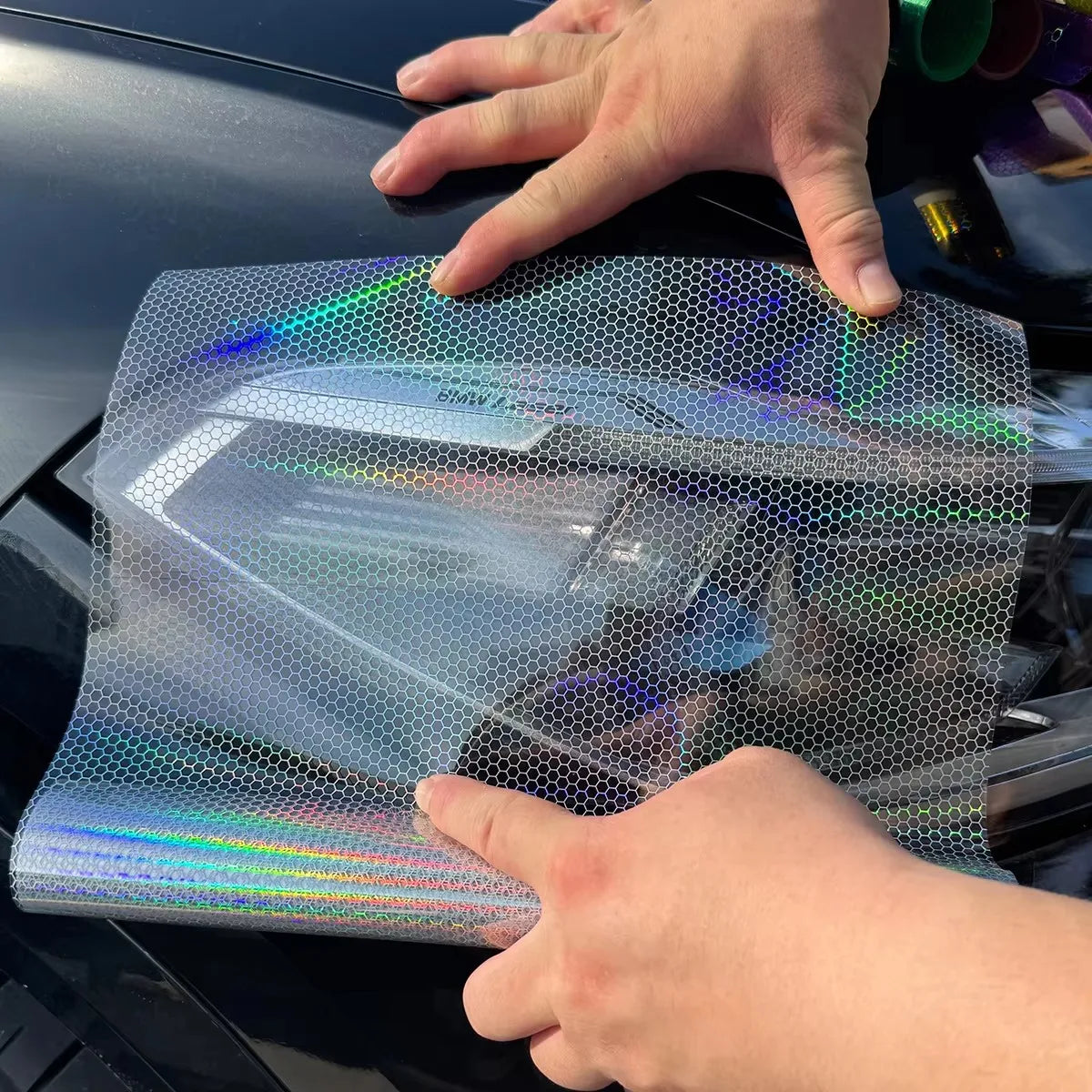 Car Motorcycle Vinyl Wrap Foil Laser Honeycomb Headlights Taillight Tint Film Modify color changing stickers Car styling