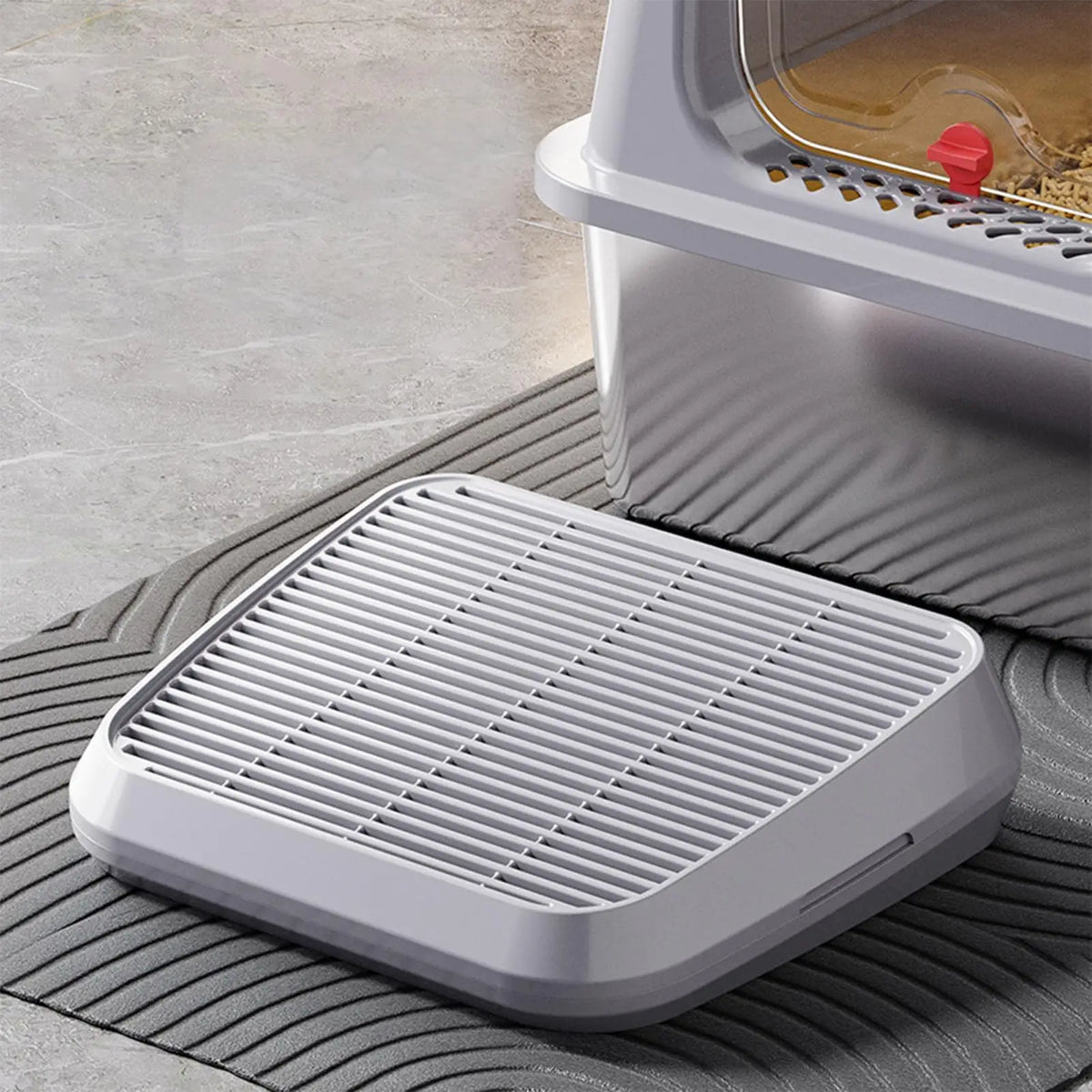 Elevated Cat Litter Trap Mat - Double Layer Tray with Ramp