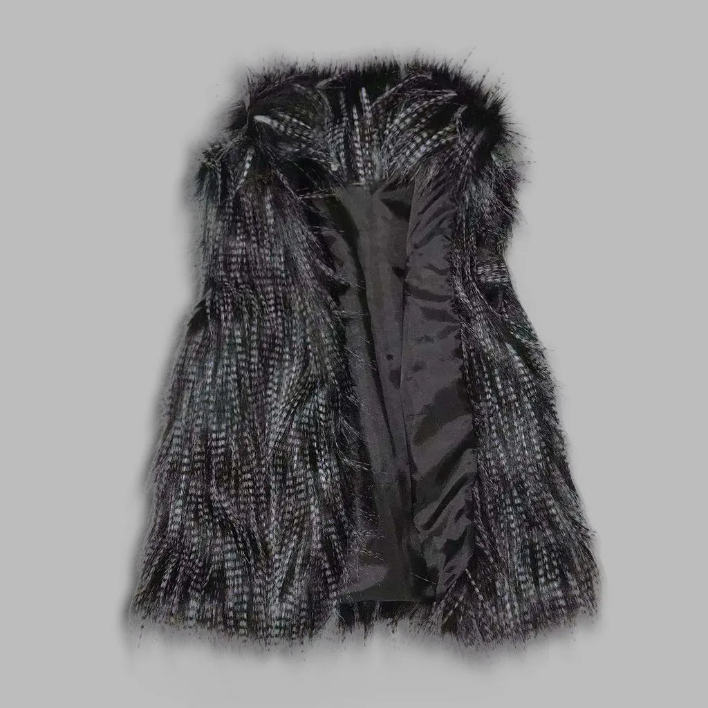 Women's Faux Fur Vest Coat - Stand Collar Sleeveless Winter Jacket - photo 7