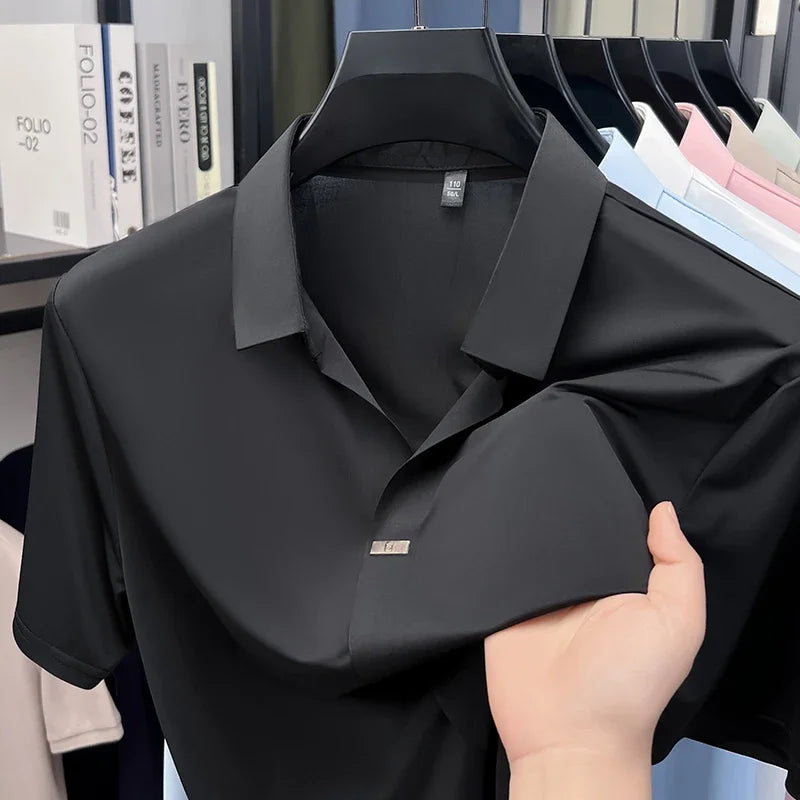 Men's Silky Lapel Polo - Cool-Touch Seamless, Metal-Button Placket