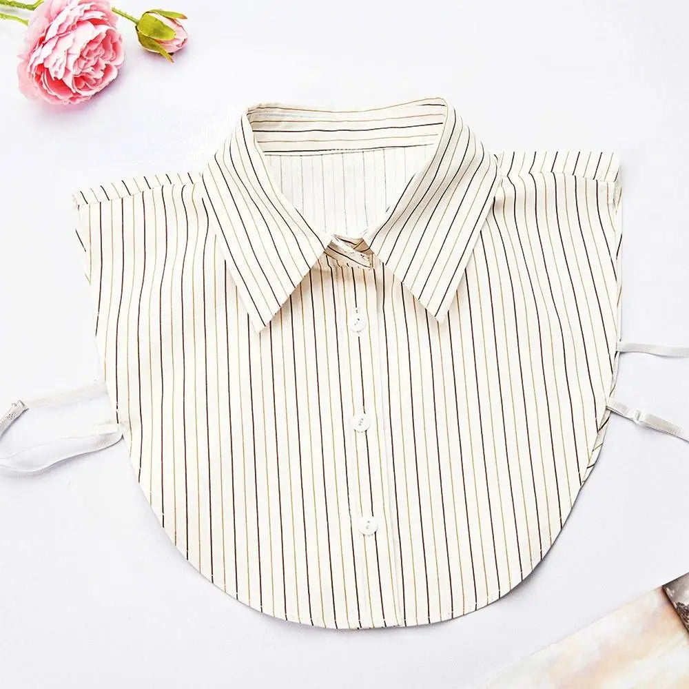 Fashion Cotton Stripes Fake Collar Vintage Classic Front Tie Casual Detachable False Blouse Collar for Women