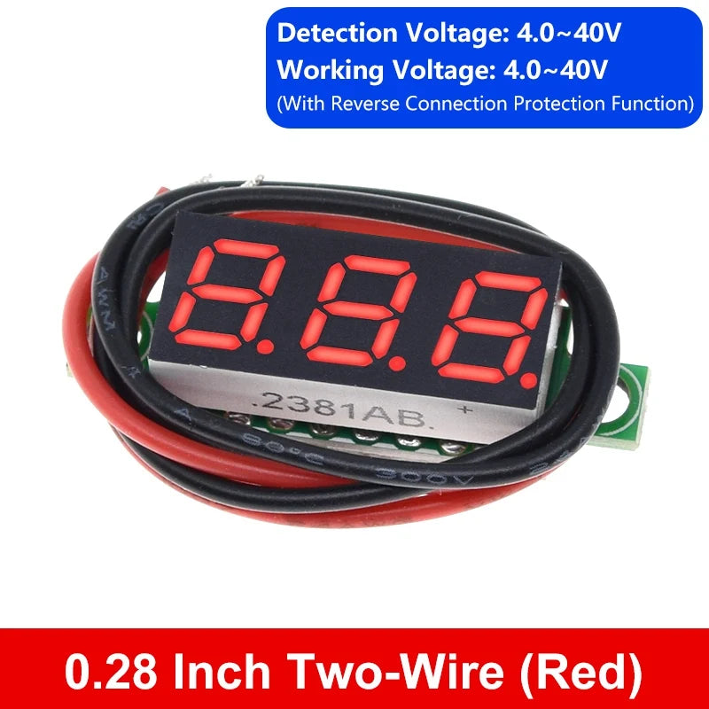 0.28 Inch 2 wires 3 wires 2.5V-40V Mini Digital Voltmeter TZT Voltage Tester Meter Red/Blue/yellow/green LED Screen meter