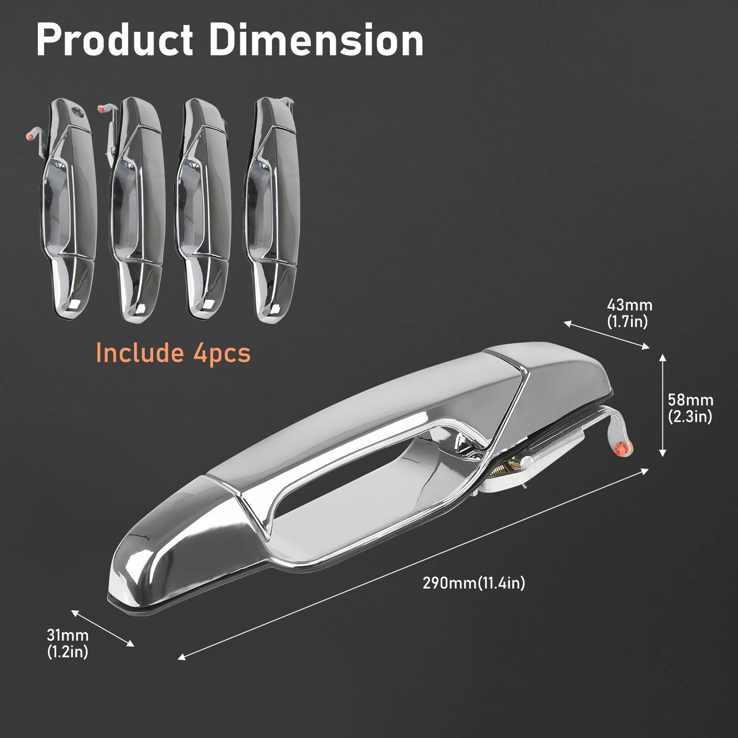 Nakuuly Exterior Chrome Door Handle 4PCS Front Rear Driver & Passenger For 2007-2014 Cadillac Escalade Chevy Avalanche Silverado