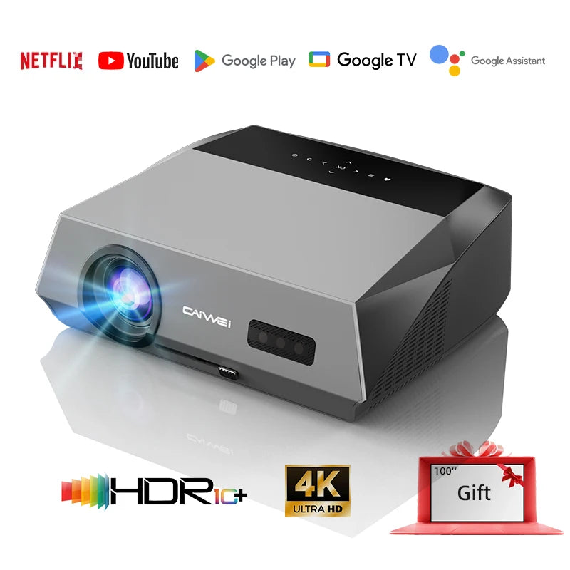 CAIWEI A10Q 4K Google Certified Projector 1080P Full HD Auto Focus High Brightness 4000 Ansi WiFi6 Beam Projectors Home Theater