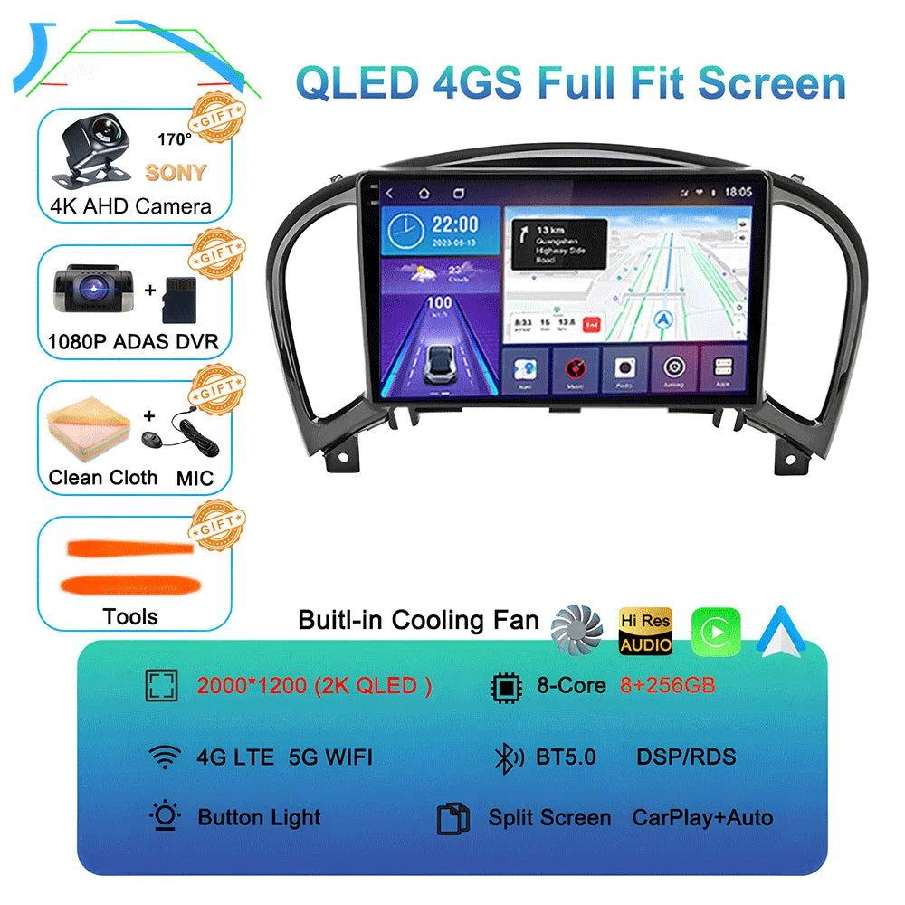 Android 16 Video Player Carplay Auto For Nissan Juke YF15 2010 - 2014 Multimedia Car Radio WIFi+4G DSP 2 DIN Touch Screen