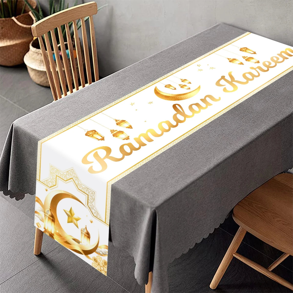 Eid Mubarak Table Runner Ramadan Tablecloths Ramadan Kareem Decoration for Home 2026 Islamic Muslim Party Eid Al Adha Gifts