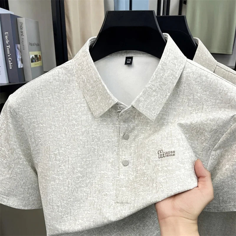 Men's Lapel Polo - Subtle Letter Print, Cool Lightweight Summer