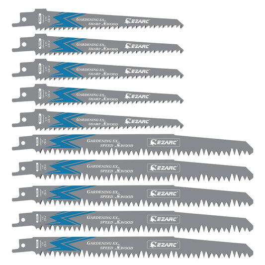 EZARC Reciprocating Saw Blades for Wood Pruning, 150mm 6TPI /225mm 5TPI CRV Ground Sharp Teeth Saw Blades Cutting Tools 6'' 9''