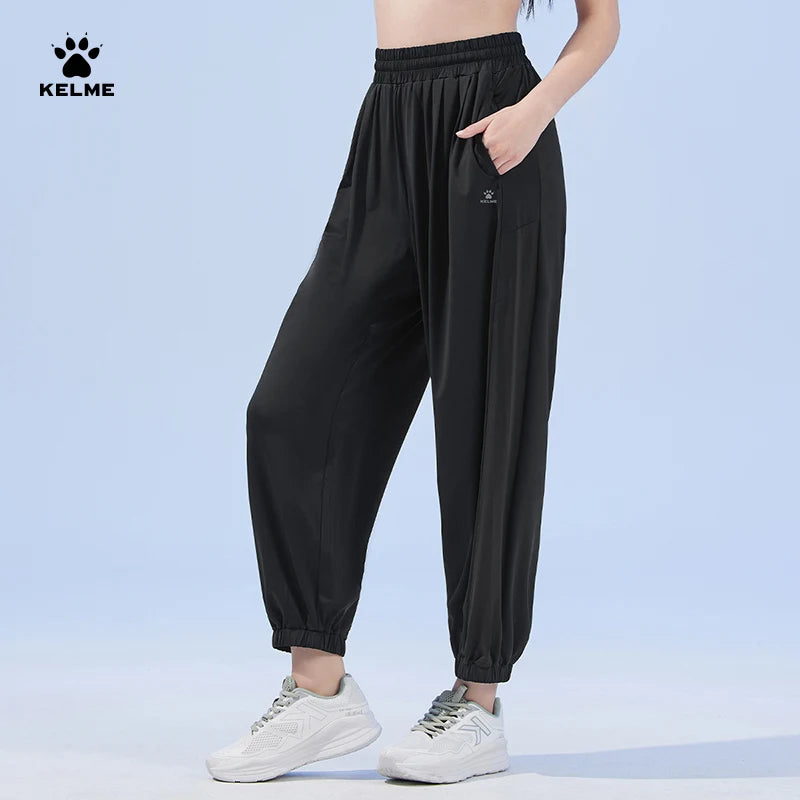 KELME Sunscreen Ice Silk Sweatpants Women Summer Quick Dry Outdoor Cool Feeling Running Drawstring Yoga Pants