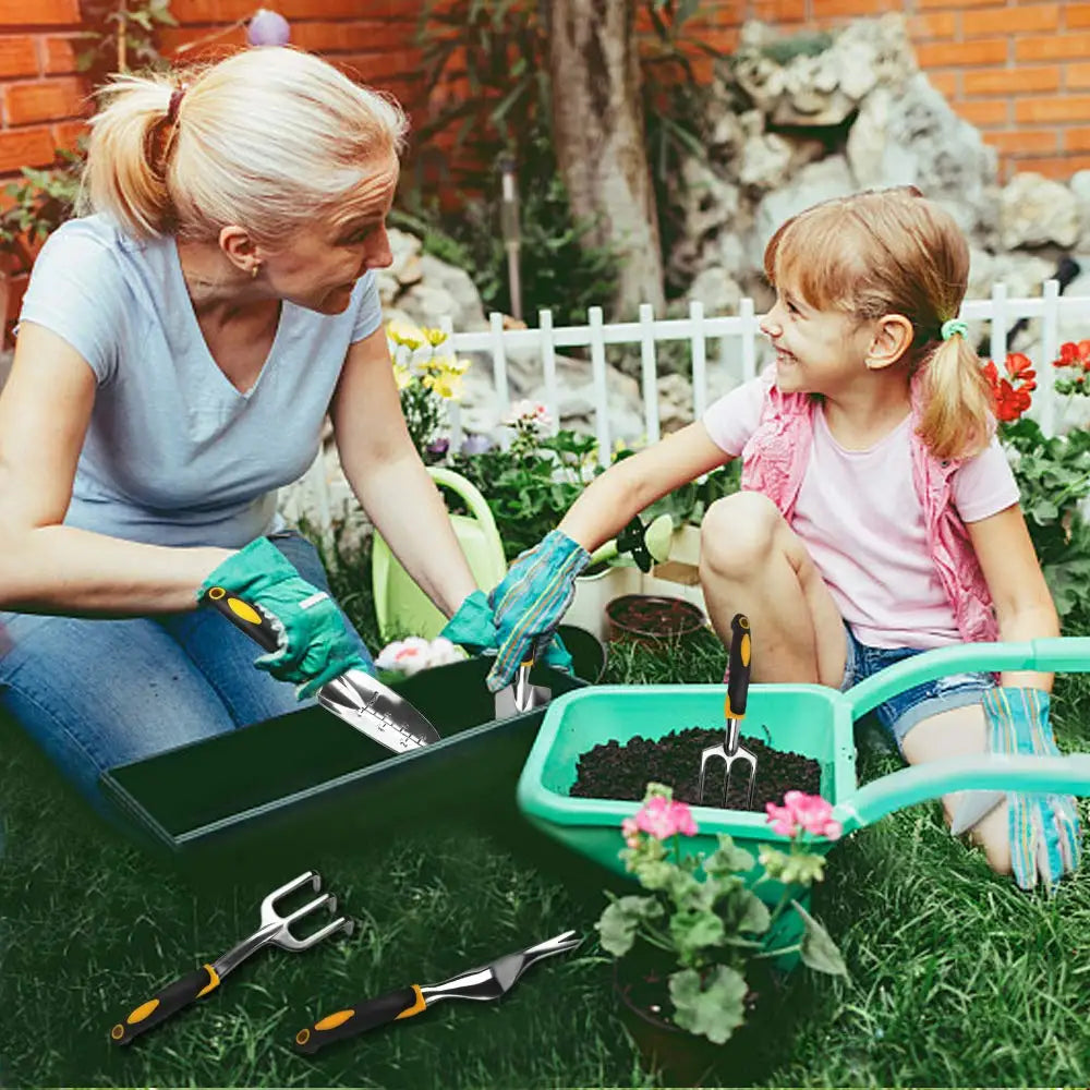 MMAlto 5-Piece Garden Tool Set – Hand Trowel, Cultivator, Weeder, Transplanter & Weeding Fork | Ergonomic Aluminum Handle