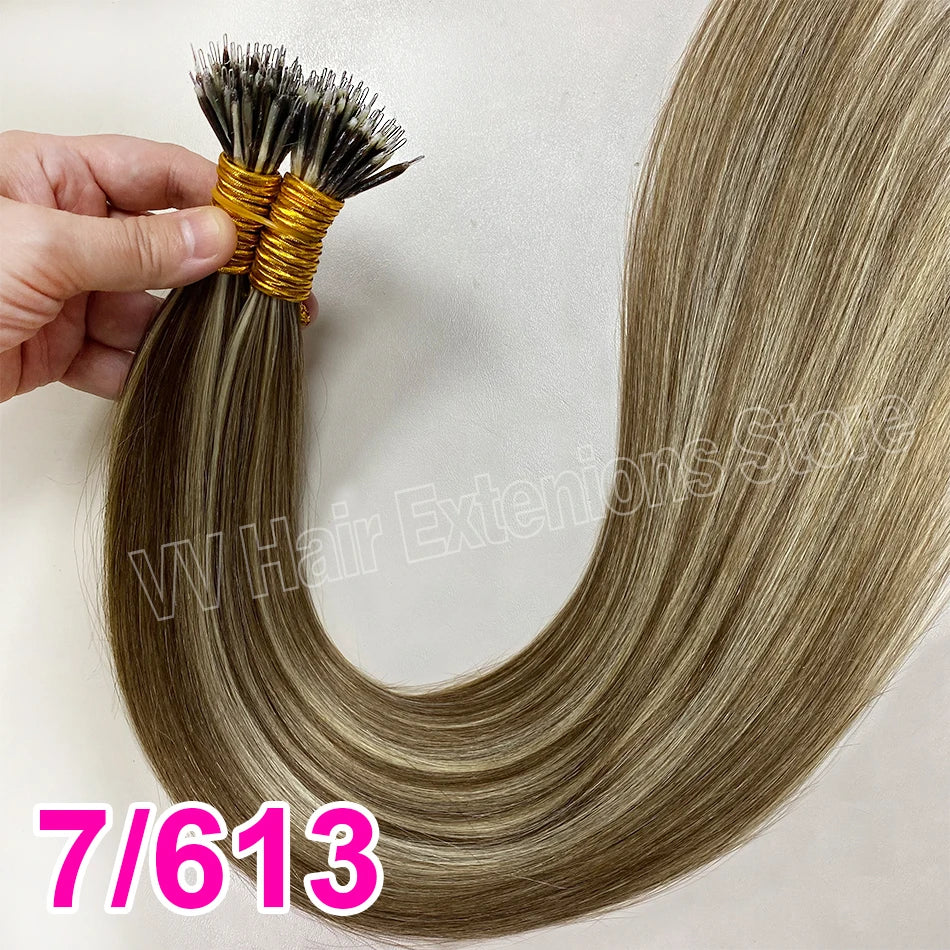 Straight Nano Rings Tip Hair Extension Ombre Natural Virgin 100% Human Hair Bulk Blonde Bundles Micro Beads Wholesale keratin