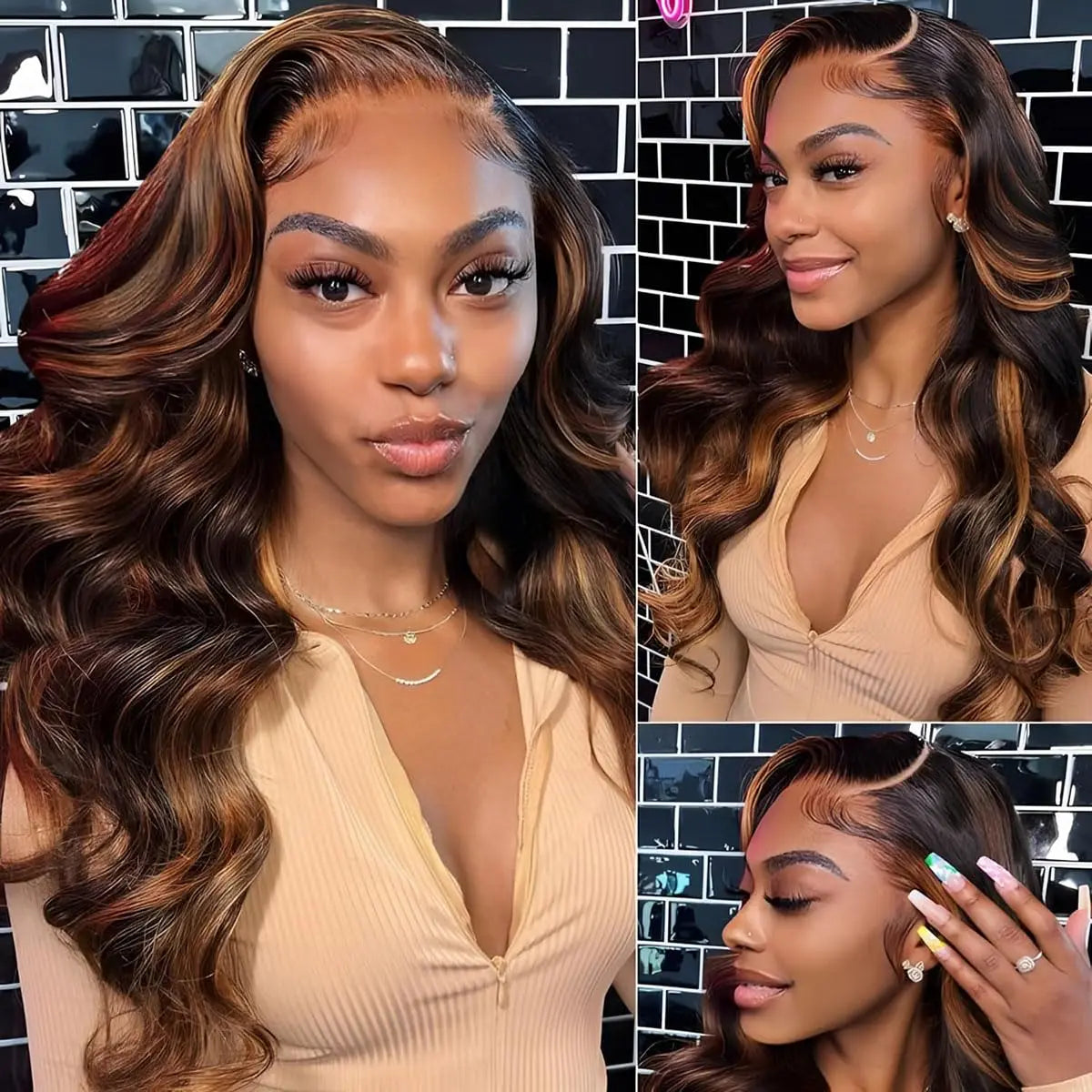 1B/30 Highlight 13x6 Lace Front Human Hair Wigs Ombre Black Brown Colored Preplucked Body Wave Lace Frontal Wig For Women 30Inch