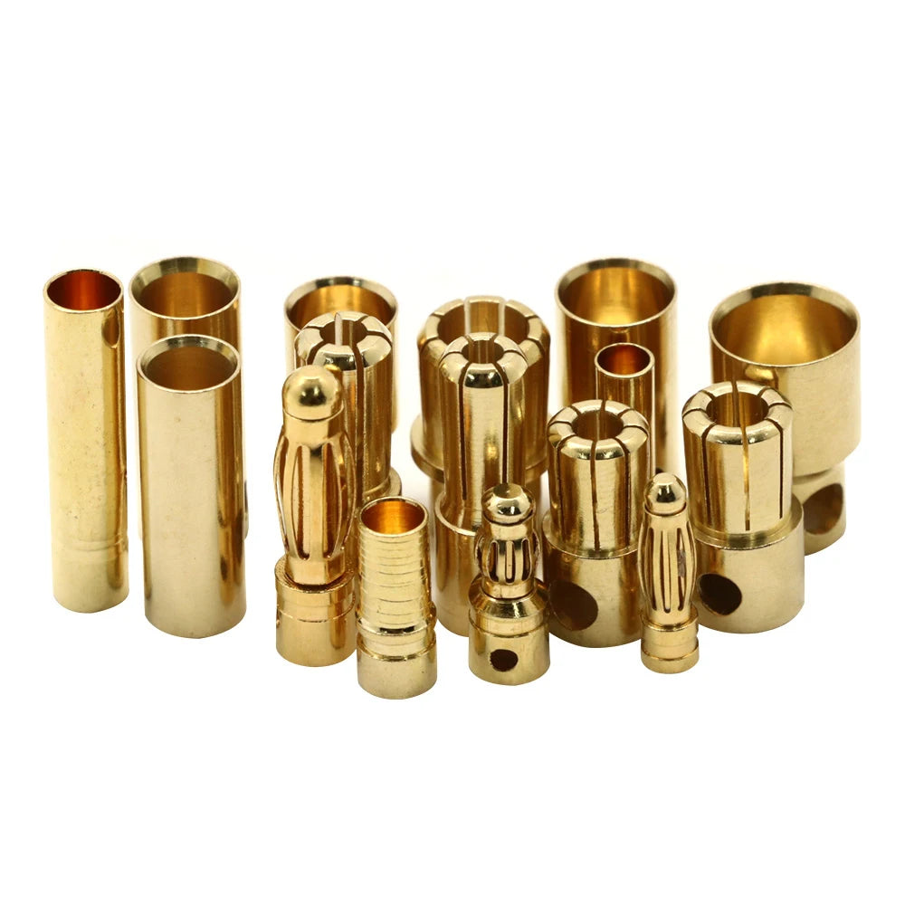 10pair/lot 2.0/3.0/3.5/4.0/5/5.5/6/6.5/8mm Gold Bullet Banana Connectors Plug For Lipo Battery RC ESC Motor DIY Accessories Toy