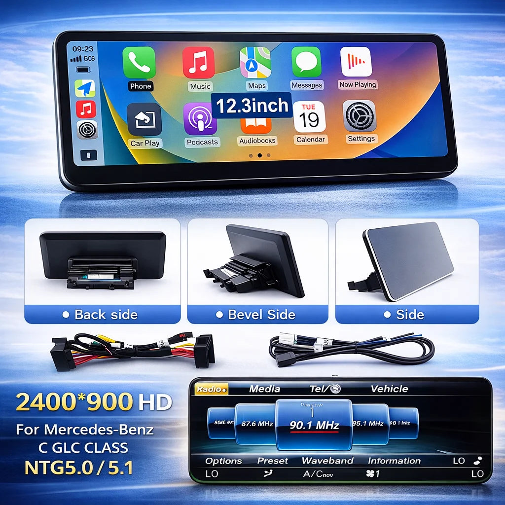 2400×900 12.3“ Ultra-thin Multimedia Touchscreen Wireless CarPlay Android Auto For Mercedes-Benz W205 X253 GLC C Class Airplay
