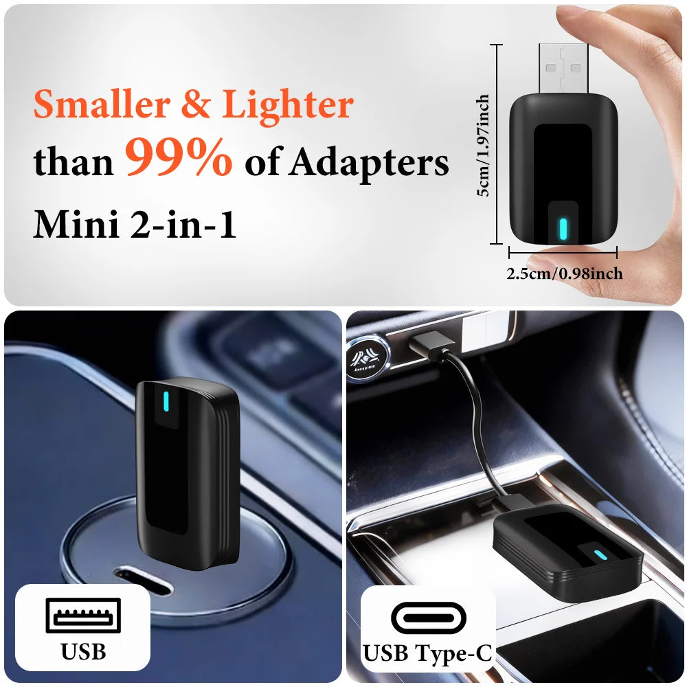 FLIXIVI Mini Wireless CarPlay & Android Auto Adapter — USB Plug and Play AI Box
