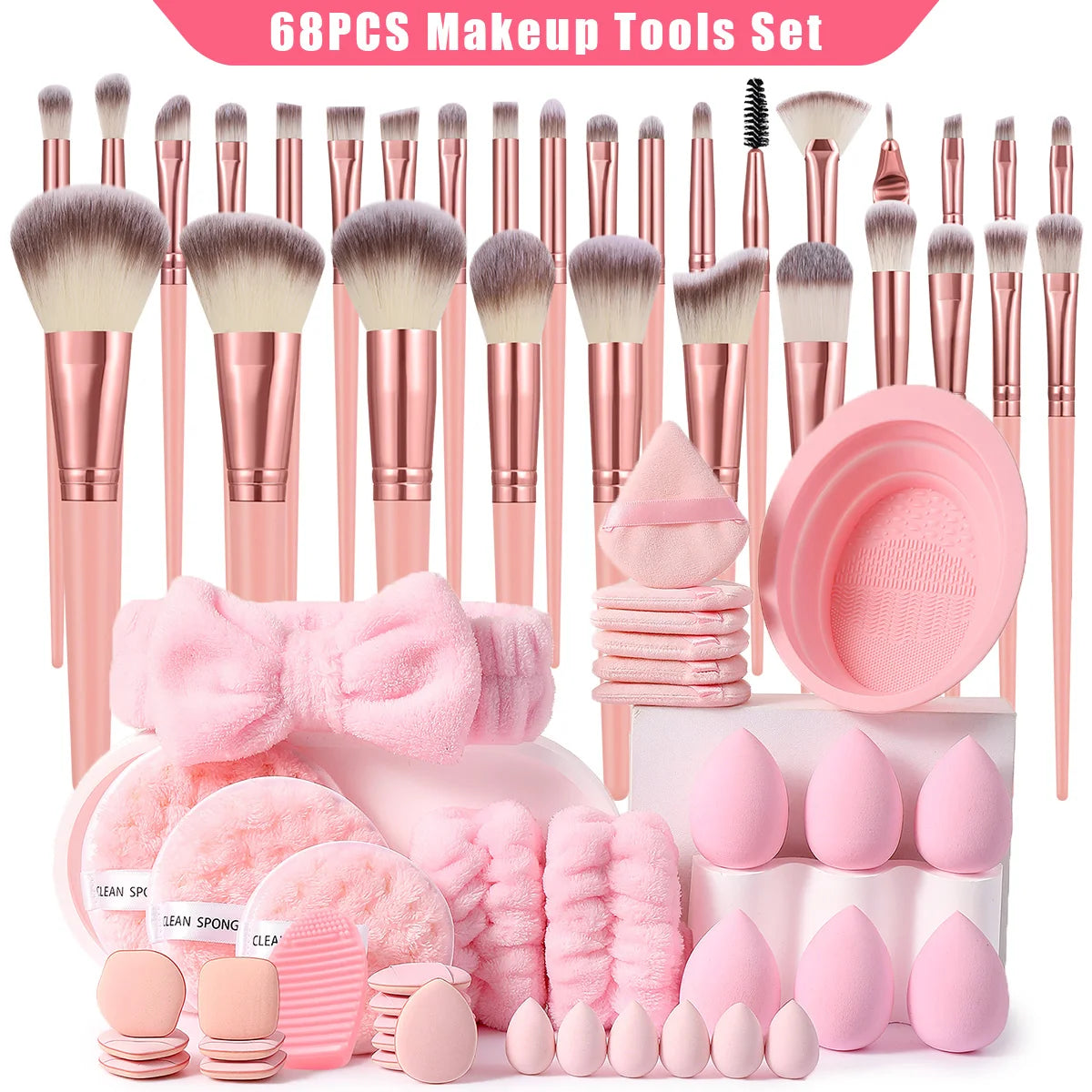 68-Piece Makeup Set — 30 Brushes, 8 Beauty Tools & 30 Sponges