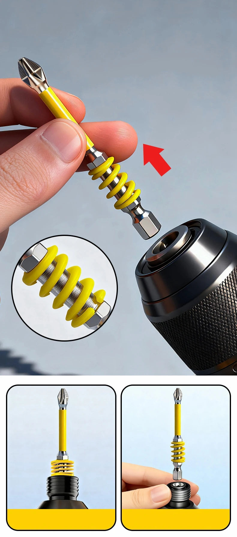 Spring Screwdriver Bits Magnetic PH2 Driver Screw Anti-slip 60/90/110mm 1/4'' Hex Shank Drill Head Electric Repair Tool