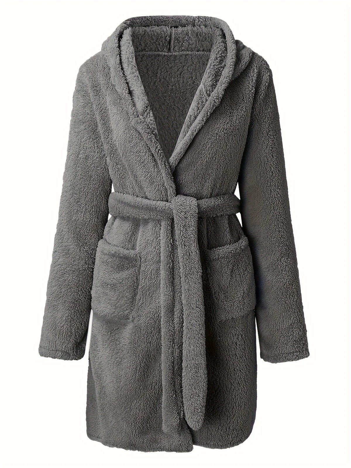 Women's Hooded Fleece Robe with Belt