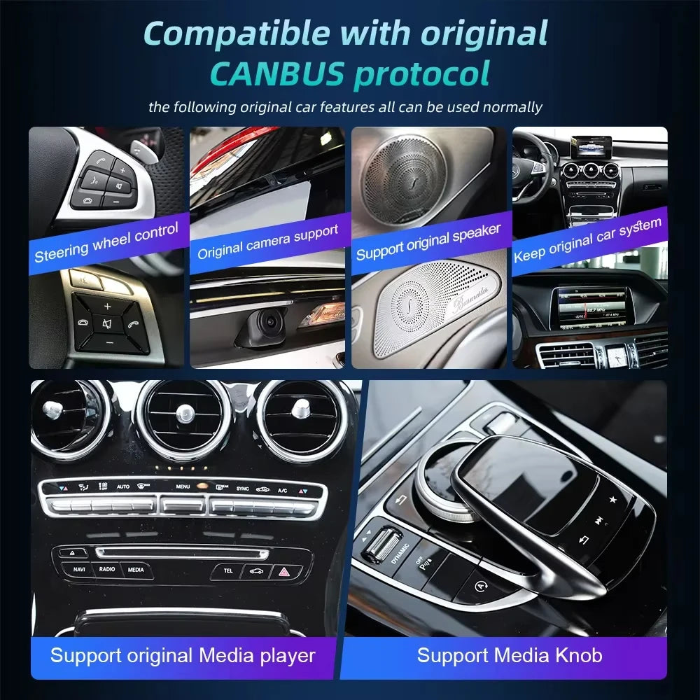 Android 14 Auto Radio Wireless Carplay For Mercedes C Class W204 2011-2014 Car Multimedia Player BT WIFI SIM Stereo GPS
