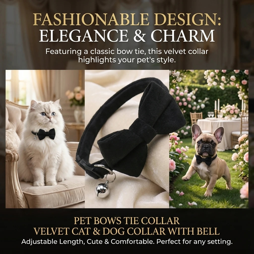Velvet Bow Cat Collar with Bell - Adjustable Safety Buckle – photo 3
