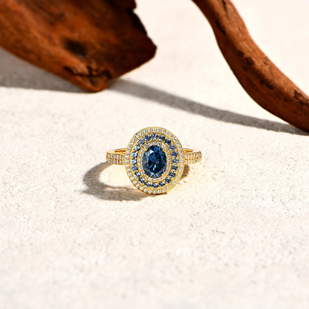 ATTAGEMS Blue Moissanite Women Rings Oval Cut 1.0CT Real S925 Sterling Silver Jewelry For Wedding Engagement Ring With Certified