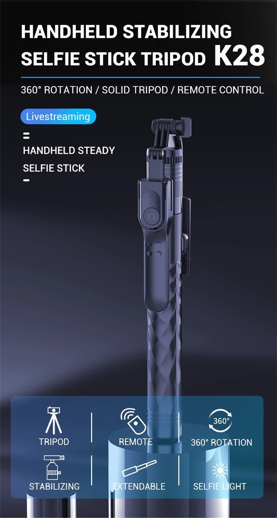 2025 New 1750mm Wireless Selfie Stick Tripod Stand Foldable Monopod With Led Light For Smartphones Balance Steady Shooting Live