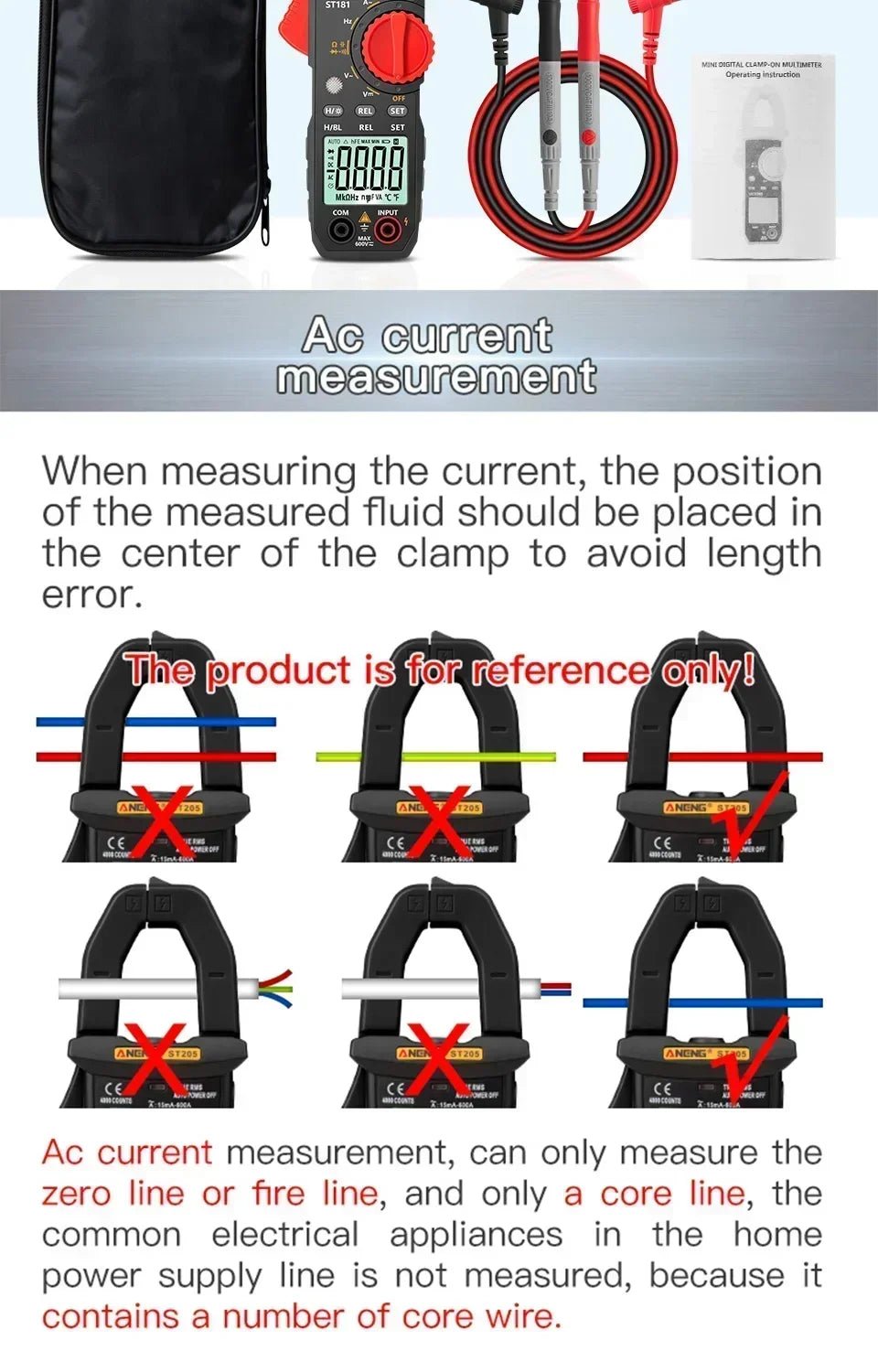 ANENG Clamp Meter Multimeter 4000 Counts Digital ST181+B19 AC Current Voltage Tester Ammeter Hz/Capacitance/NCV/Ohm Tester Tools