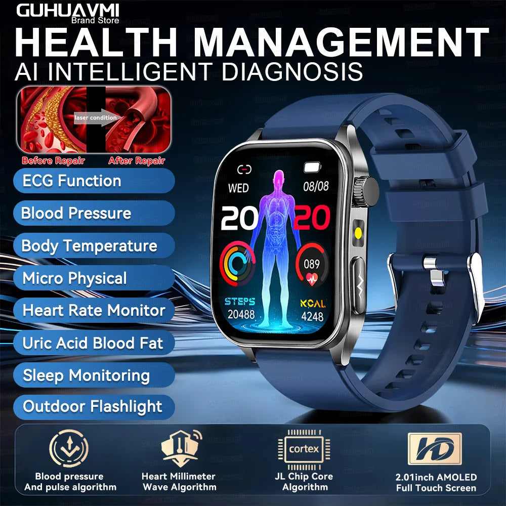 2026 AI-GPT ECG Health Smartwatch – Blood Pressure, Lipid, Uric Acid & 650nm Dual-Probe Laser | Men & Women
