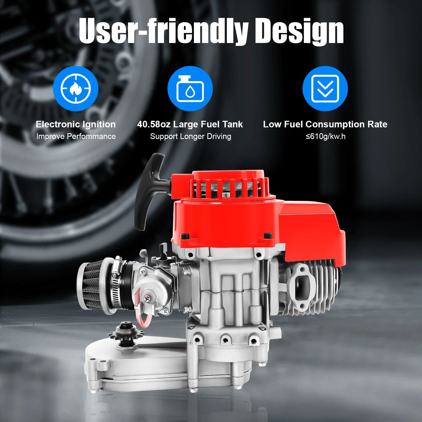 49cc 2-Stroke High-Performance Gas Engine – Single-Cylinder Pull-Start Motor for Pocket Quads, Mini Bikes & Racing Motorcycles