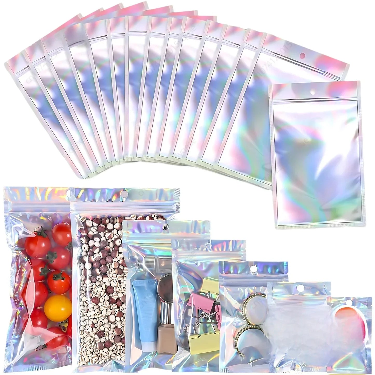50/10PCS Laser Sealing Bags Plastic Holographic Candy Food Pouch Resealable Necklace Jewelry Gift Packaging Kitchen Storage Bag