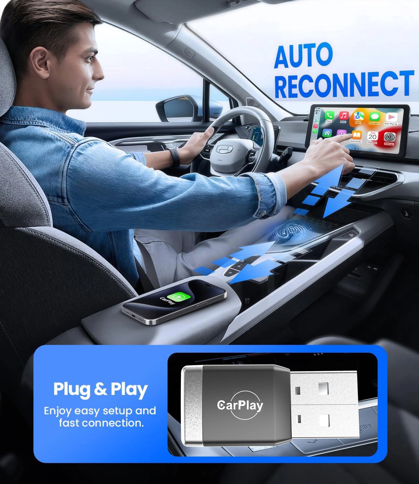Wireless CarPlay & Android Auto Adapter, Compatible with VW Toyota Nissan Honda Ford & Mercedes-Benz