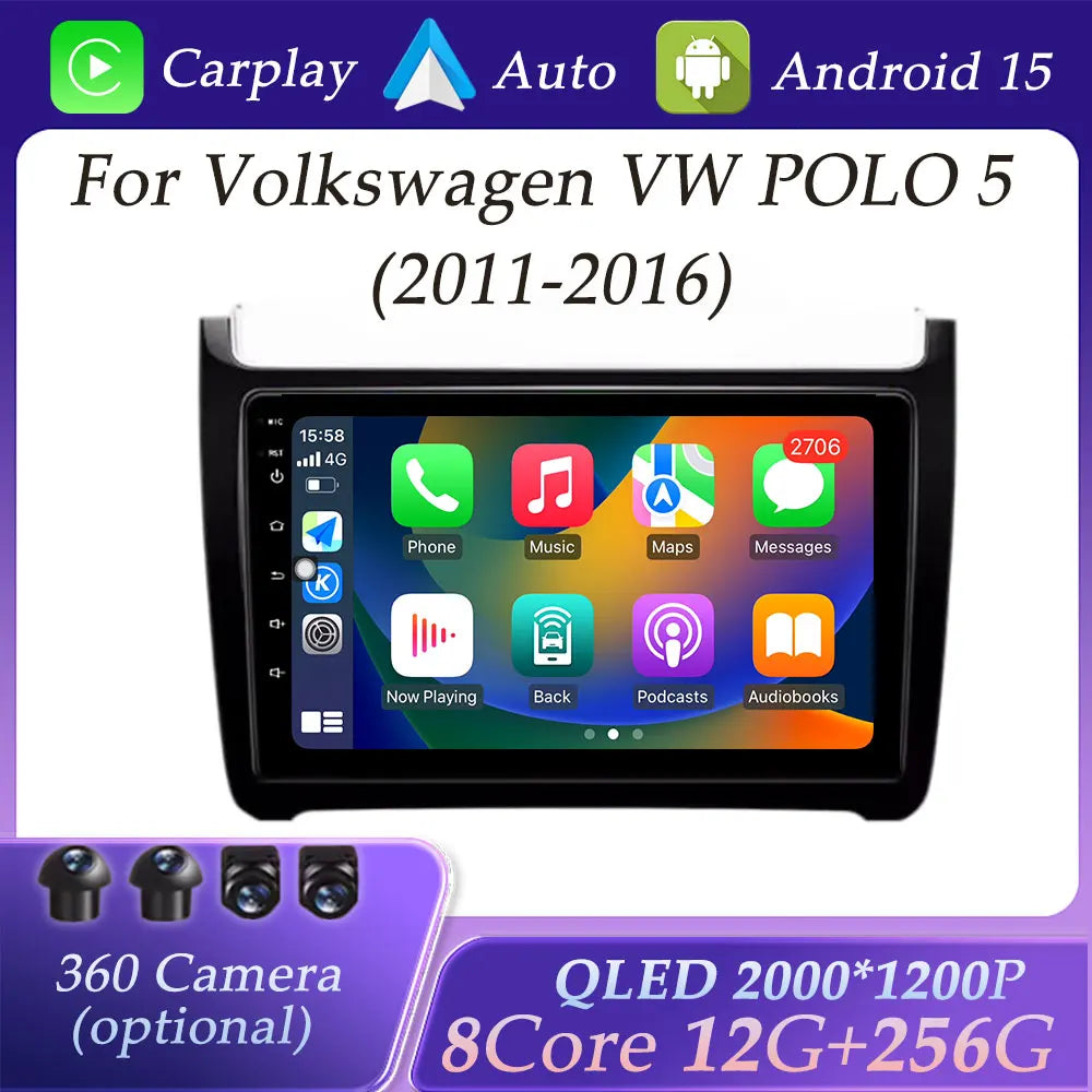 Car Stereo with Apple CarPlay & Android Auto, Compatible with VW Polo 5 (2011-2016)