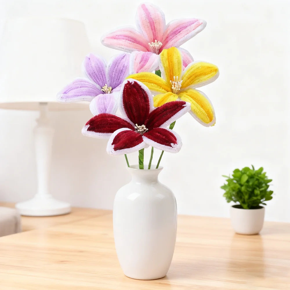 5Pcs Lily DIY Flower Calla Chenille Stems Fluffy Wire Pipe Cleaners Twist Stick Children Educational Toys Creative Handcraft