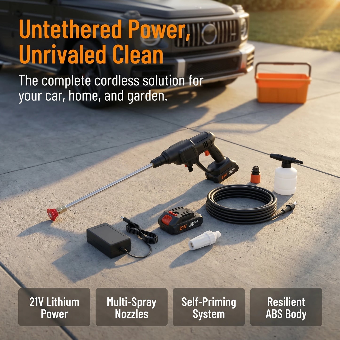 21V Cordless Pressure Washer — 30Bar Portable Car Wash Gun