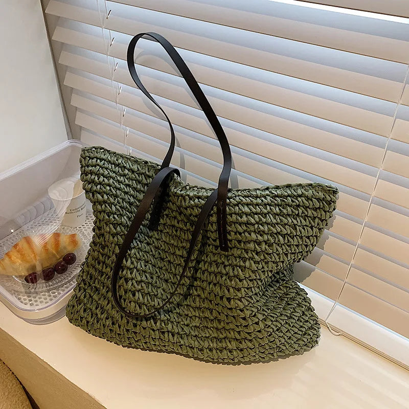 Women's Rattan Straw Beach Tote - Handwoven Large Summer Bag - photo 4