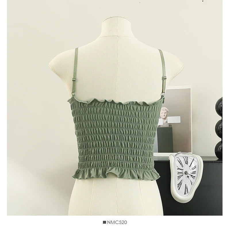 Women's pleated cami crop top with built-in bra — view 14 of 20