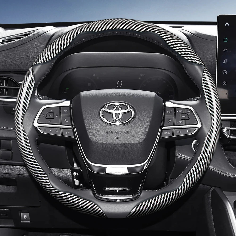 Suitable for Toyota Carbon Fiber Texture Steering Wheel Cover with Segmented Quick-Release Design, Durable, for Rav4, Hilux, Camry, Yaris, Corolla Cross, Kluger, Grand Highlander, Tacoma, Tundra, Sequoia, 4Runner, C-Hr