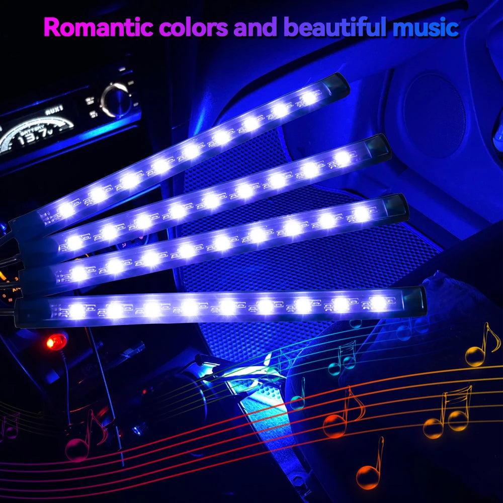 RGB LED Car Interior Ambient Light Strip – 36/48/72 LED Remote & App Music Control | USB or Cigarette Lighter | Atmosphere Foot Light