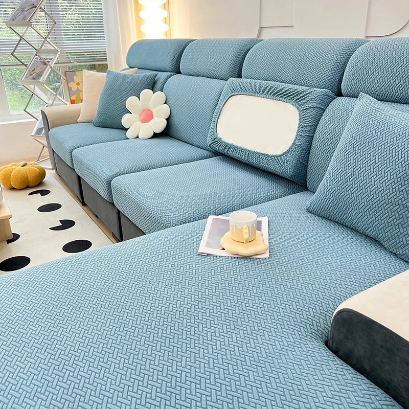 1pc Jacquard Sofa Slipcover Twill Pattern Elastic Sofa Covers Furniture Protector for Bedroom Office Living Room Home Decor