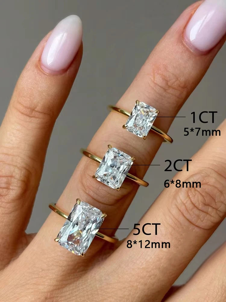 925 Sterling Silver Rectangle-Cut Zircon Ring for Women