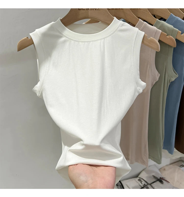 zjaiss 2026 Cotton Tops Neck Summer Basic Shirts White Black Casual Sport Vest Off Shoulder Green Women's Tank Top