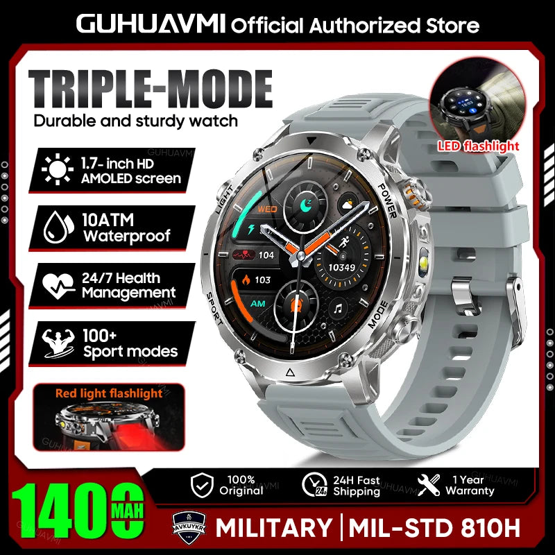 Rugged Outdoor Smart Watch — 1400mAh, 10ATM, Torch & BT Call